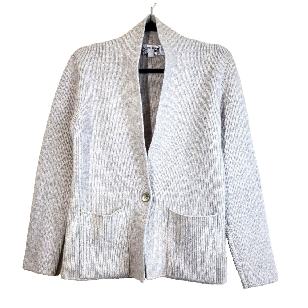 Adele‎ Joyce Womens Medium Cardigan Sweater Gray Angora Wool Luxury Minimalist
